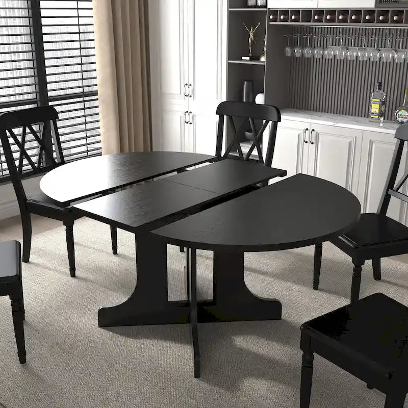 Table à manger ronde moderne avec plateau extensible et piètement en X pour les dîners de famille, les petits espaces et les aménagements multi-scènes