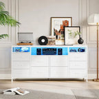 Commode noire de 63,3 pouces pour chambre à coucher, meuble TV à 10 tiroirs
