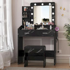 Vanity Desk with Mirror and Lights, Makeup Vanity with Power Outlet & Cushioned Stool