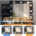 Vanity Desk with Mirror and Lights, Makeup Vanity with Power Outlet & Cushioned Stool