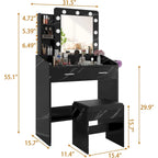 Vanity Desk with Mirror and Lights, Makeup Vanity with Power Outlet & Cushioned Stool