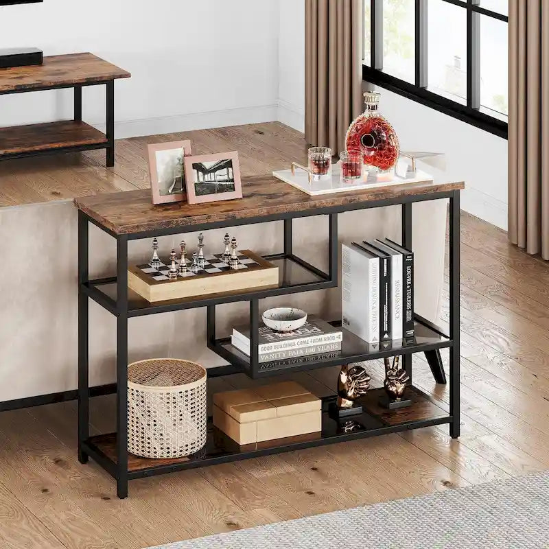 Table d'entrée, console 4 étagères avec rangements