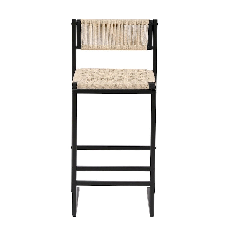Lot de 2 tabourets de bar, chaises de salle à manger en corde de papier tressée avec dossier, tabourets tressés à la main pour îlot de cuisine, bar et comptoir