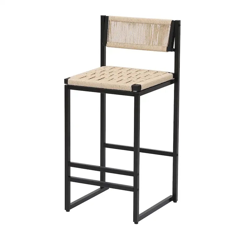 Lot de 2 tabourets de bar, chaises de salle à manger en corde de papier tressée avec dossier, tabourets tressés à la main pour îlot de cuisine, bar et comptoir