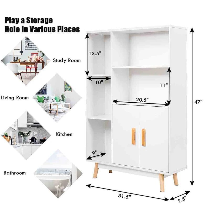 Costway Meuble de Rangement au Sol Armoire Étagère de Présentation en Bois Autonome
