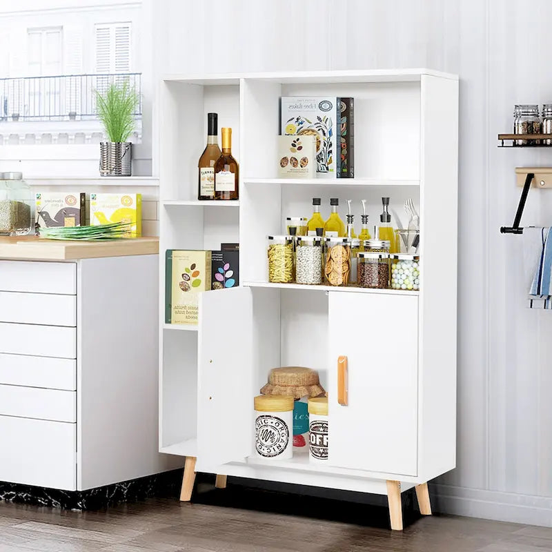 Costway Meuble de Rangement au Sol Armoire Étagère de Présentation en Bois Autonome