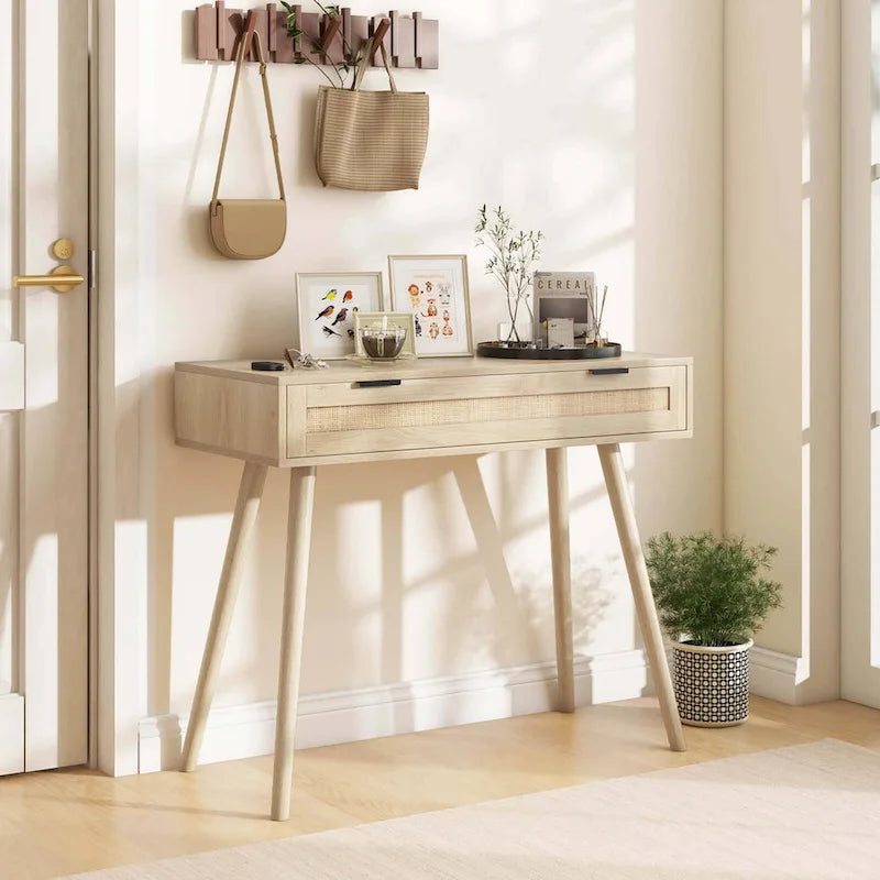 Table console en rotin Costway avec tiroir extractible Style Bohème pour Entrée - Voir Détails