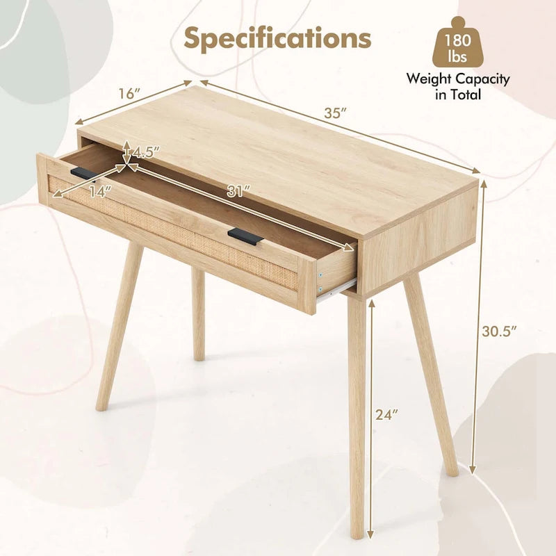 Table console en rotin Costway avec tiroir extractible Style Bohème pour Entrée - Voir Détails