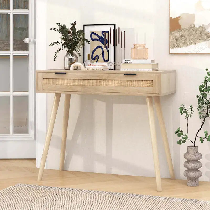 Table console en rotin Costway avec tiroir extractible Style Bohème pour Entrée - Voir Détails