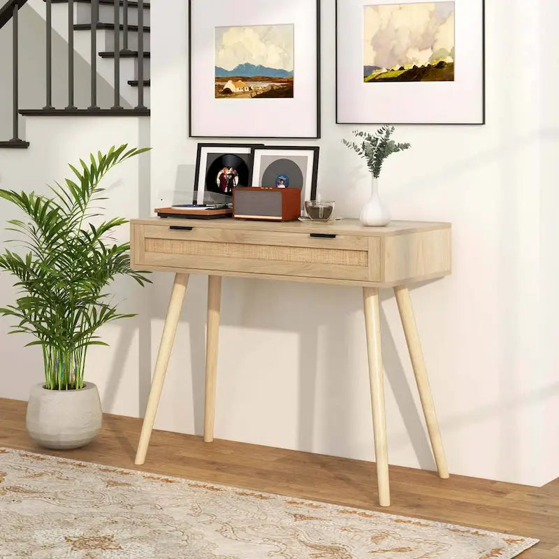 Table console en rotin Costway avec tiroir extractible Style Bohème pour Entrée - Voir Détails