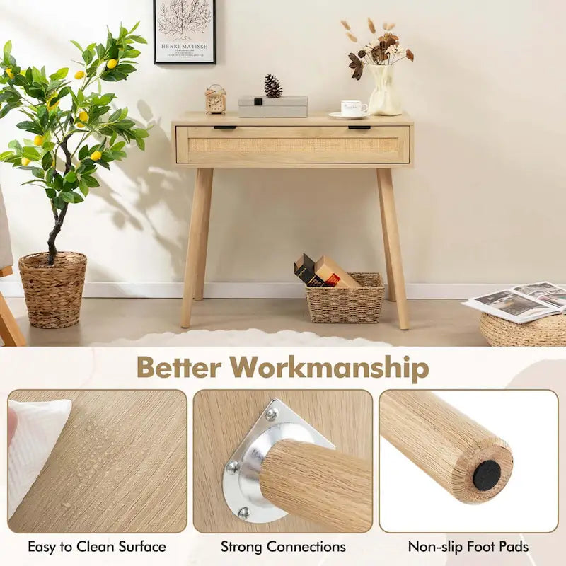 Table console en rotin Costway avec tiroir extractible Style Bohème pour Entrée - Voir Détails
