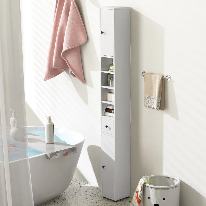 Meuble de rangement haut et étroit pour salle de bain Gymax avec tiroir et