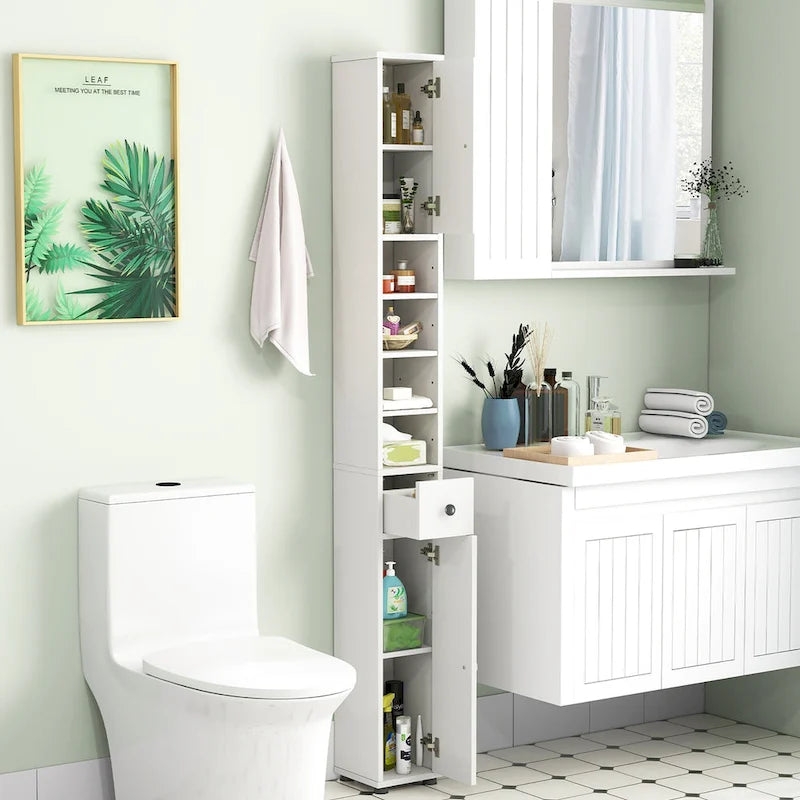 Meuble de rangement haut et étroit pour salle de bain Gymax avec tiroir et