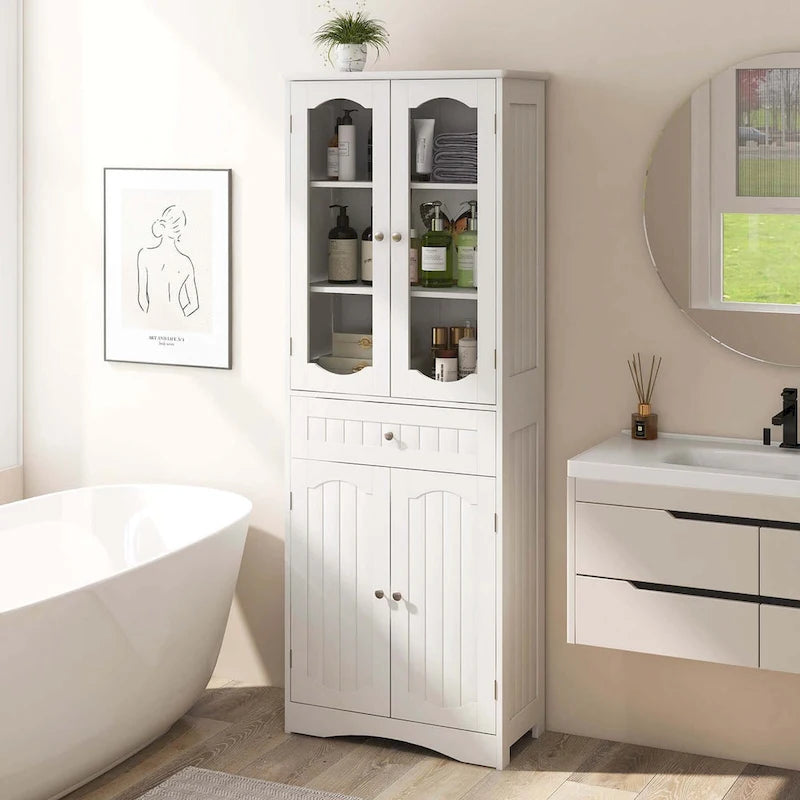Meuble de salle de bain Costway de 160 cm de hauteur avec portes en verre trempé réglables - Voir détails