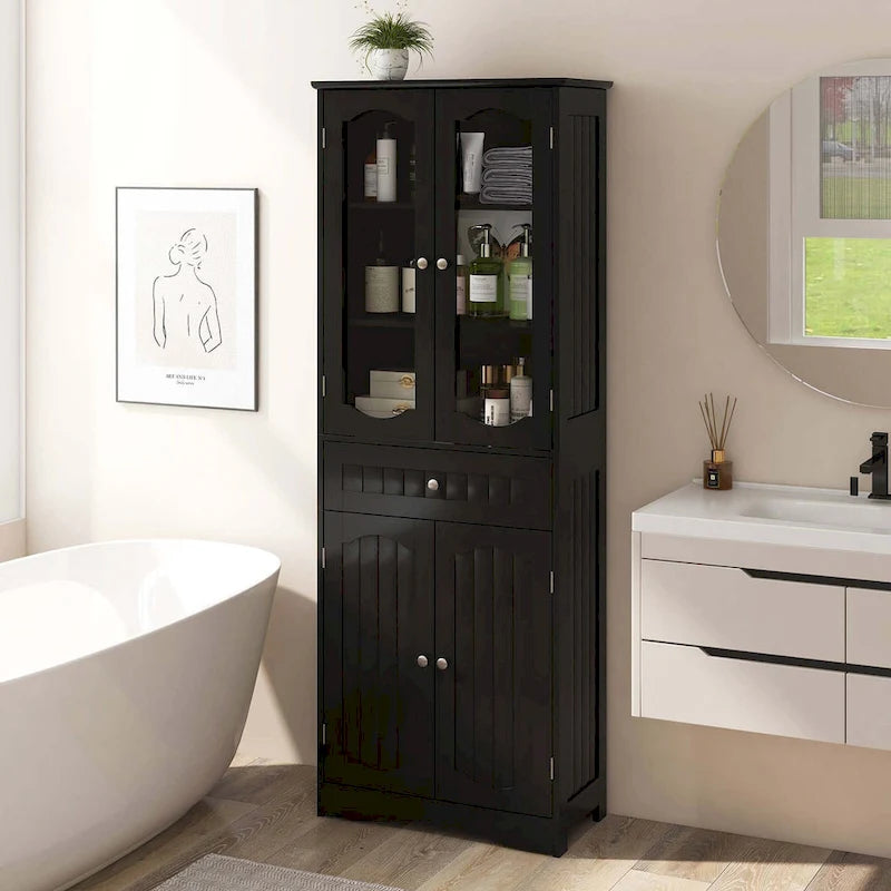 Meuble de salle de bain Costway de 160 cm de hauteur avec portes en verre trempé réglables - Voir détails