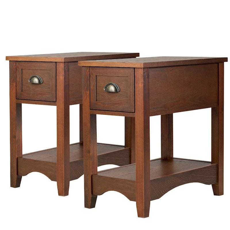 Gymax Lot de 2 Tables d'appoint Contemporaines Compactes avec Tiroir - 33 X 56 X 58 cm (L X l X H)