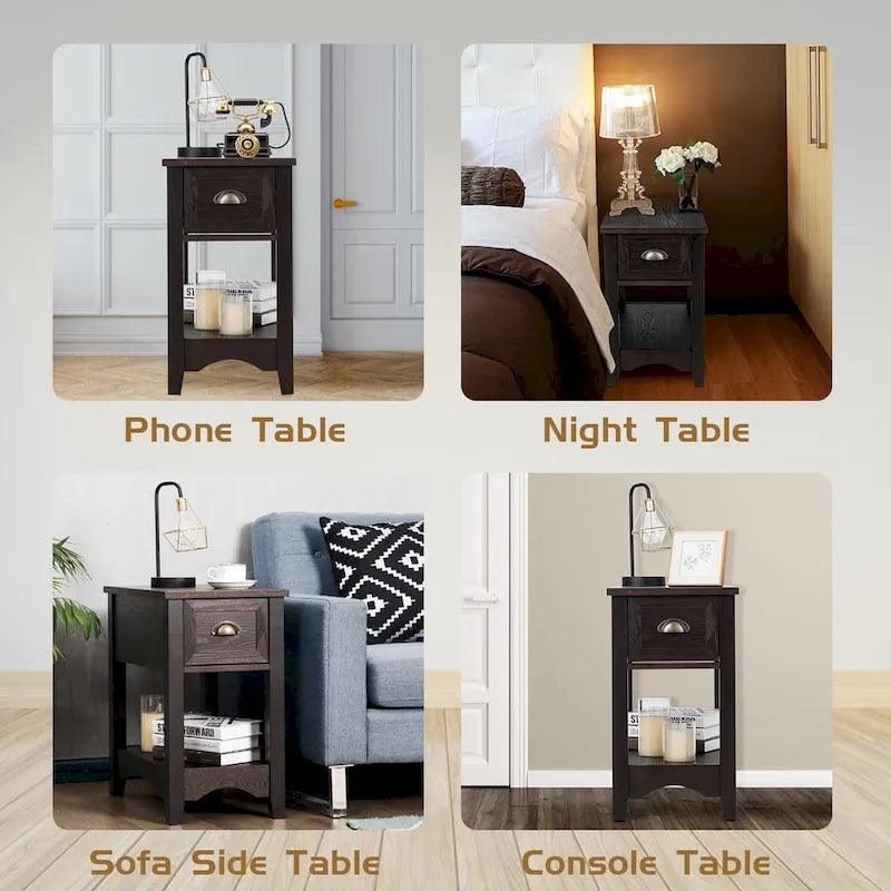 Gymax Lot de 2 Tables d'appoint Contemporaines Compactes avec Tiroir - 33 X 56 X 58 cm (L X l X H)