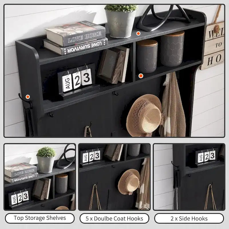 42 Wide Farmhouse Entryway Bench with Coat Rack, Mudroom Cabinet