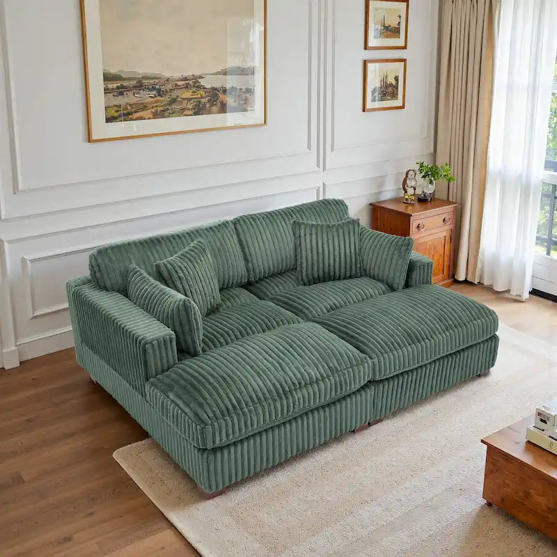Canapé sectionnel modulaire en velours côtelé moelleux de 208 cm avec méridienne