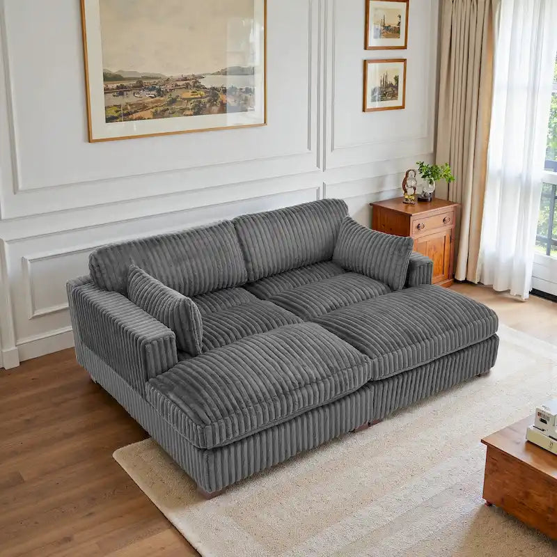 Canapé sectionnel modulaire en velours côtelé moelleux de 208 cm avec méridienne