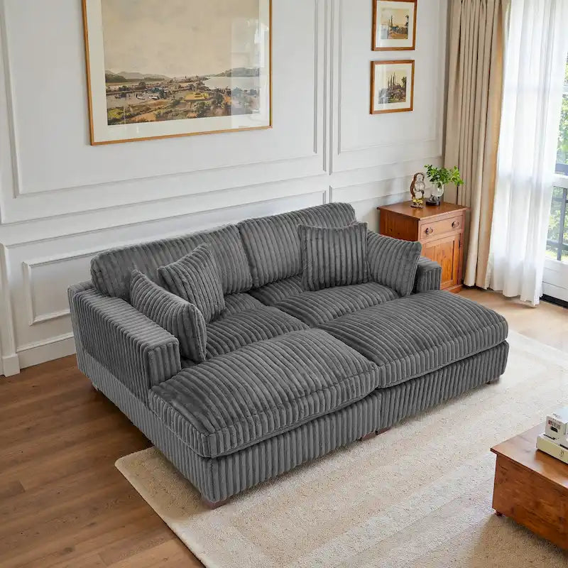 Canapé sectionnel modulaire en velours côtelé moelleux de 208 cm avec méridienne