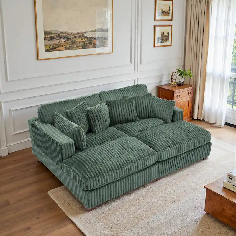 Canapé sectionnel modulaire en velours côtelé moelleux de 208 cm avec méridienne
