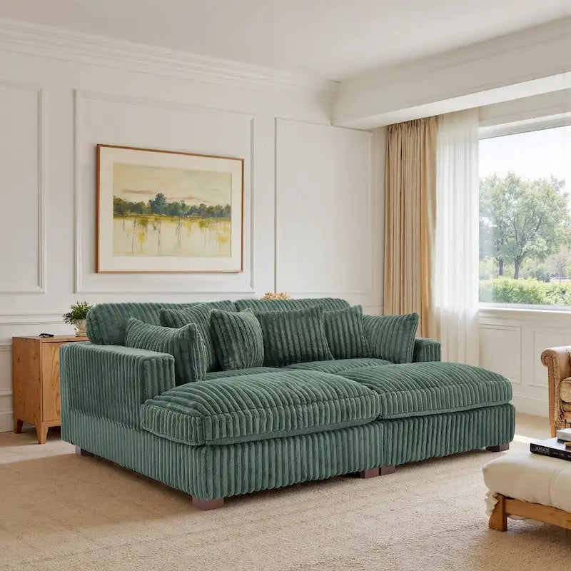 Canapé sectionnel modulaire en velours côtelé moelleux de 208 cm avec méridienne