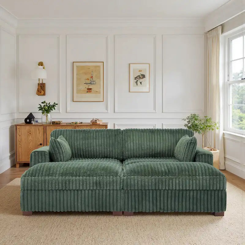 Canapé sectionnel modulaire en velours côtelé moelleux de 208 cm avec méridienne