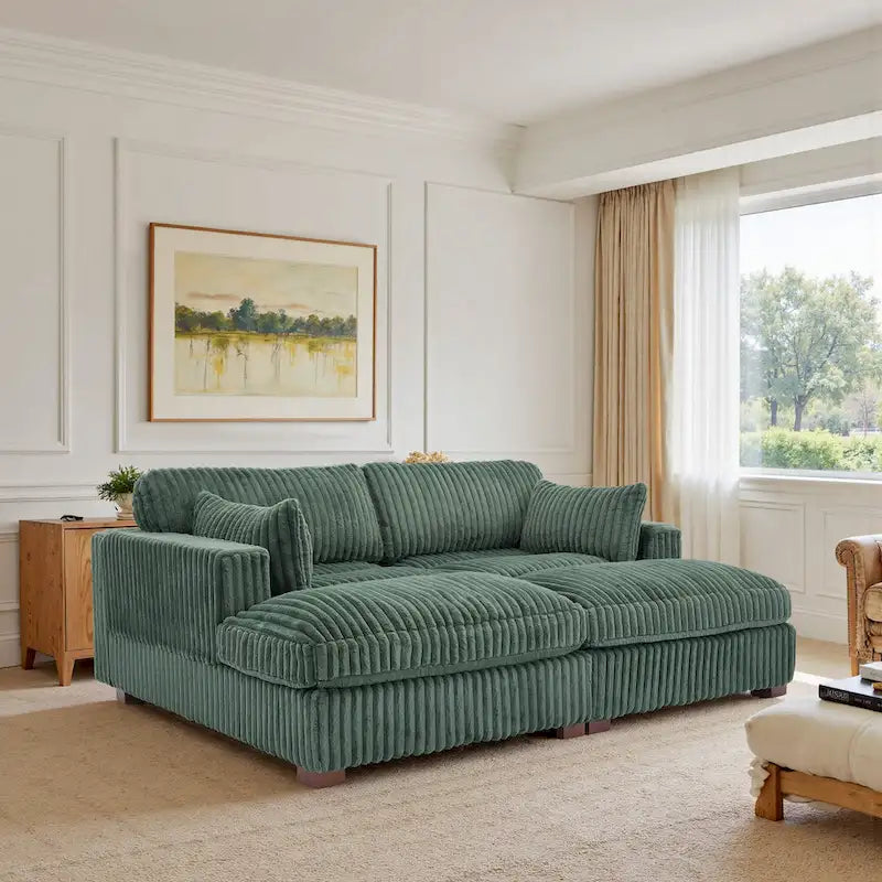 Canapé sectionnel modulaire en velours côtelé moelleux de 208 cm avec méridienne
