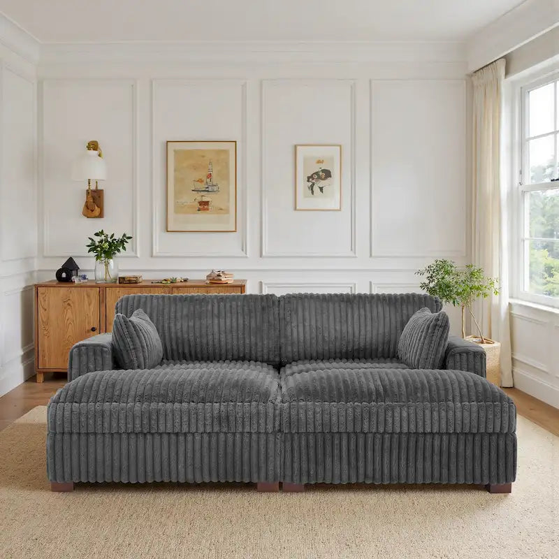 Canapé sectionnel modulaire en velours côtelé moelleux de 208 cm avec méridienne
