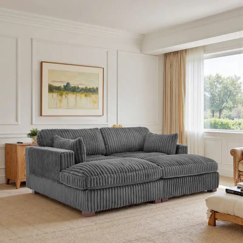 Canapé sectionnel modulaire en velours côtelé moelleux de 208 cm avec méridienne