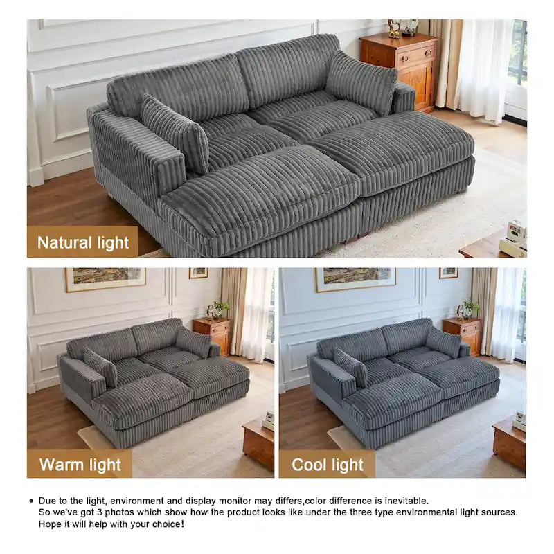Canapé sectionnel modulaire en velours côtelé moelleux de 208 cm avec méridienne