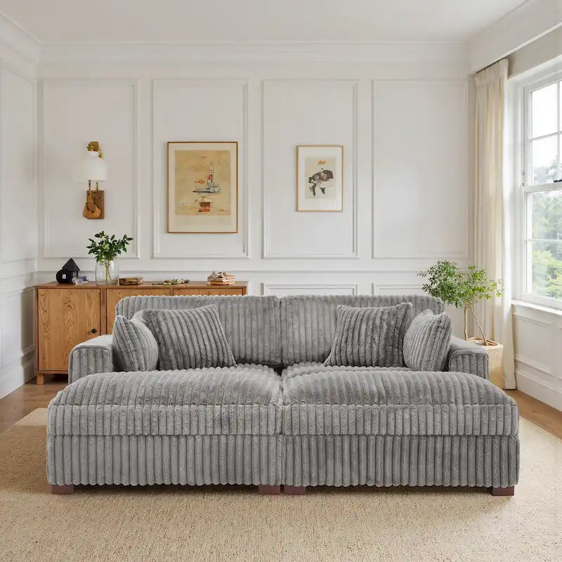 Canapé sectionnel modulaire en velours côtelé moelleux de 208 cm avec méridienne