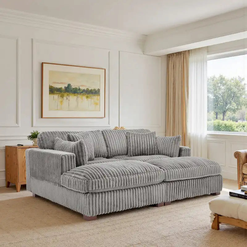 Canapé sectionnel modulaire en velours côtelé moelleux de 208 cm avec méridienne