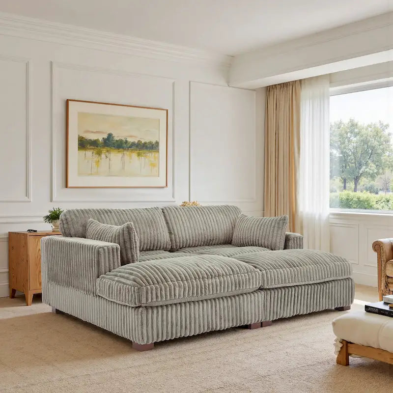 Canapé sectionnel modulaire en velours côtelé moelleux de 208 cm avec méridienne