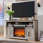 Meuble TV de ferme avec cheminée électrique, meuble de divertissement avec portes cintrées