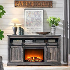 Meuble TV de ferme avec cheminée électrique, meuble de divertissement avec portes cintrées
