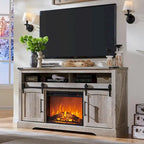 Meuble TV de ferme avec cheminée électrique, meuble de divertissement avec portes cintrées