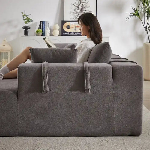 108 Chenille Modular L-Shaped Sectional Sofa with 6 Pillows, Reversible Chaise