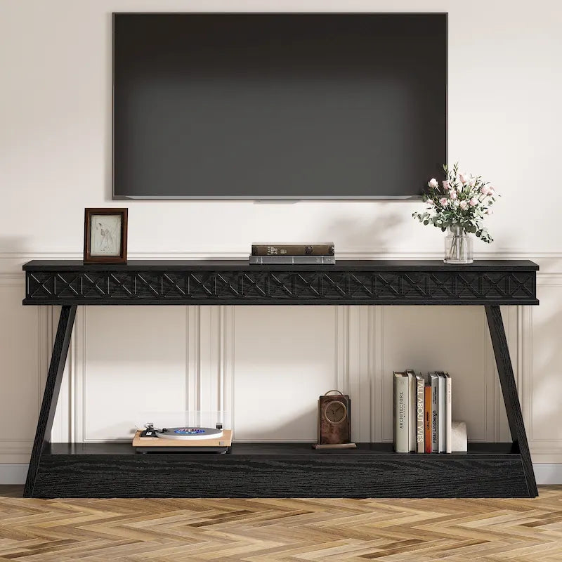 Table d'entrée extra longue de 180 cm, console étroite à 2 niveaux avec rangement - 180L x 30l x 80H cm