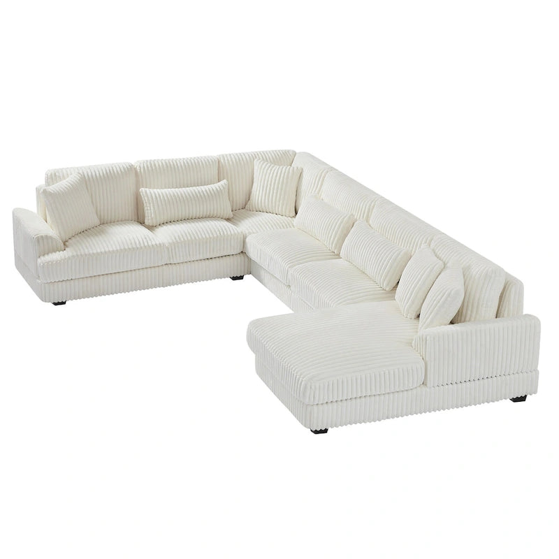 Corduroy Sectional Sofa U-shaped Sofa Couch, Upholstered Deep Seat Sofa with Cushions and Pillows for Living Room