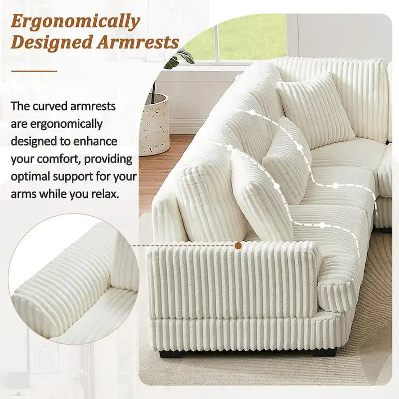 Corduroy Sectional Sofa U-shaped Sofa Couch, Upholstered Deep Seat Sofa with Cushions and Pillows for Living Room