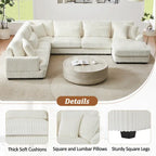 Corduroy Sectional Sofa U-shaped Sofa Couch, Upholstered Deep Seat Sofa with Cushions and Pillows for Living Room