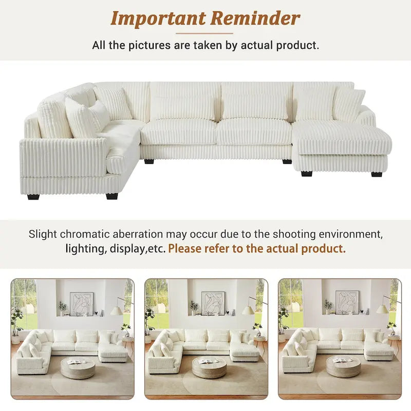 Corduroy Sectional Sofa U-shaped Sofa Couch, Upholstered Deep Seat Sofa with Cushions and Pillows for Living Room