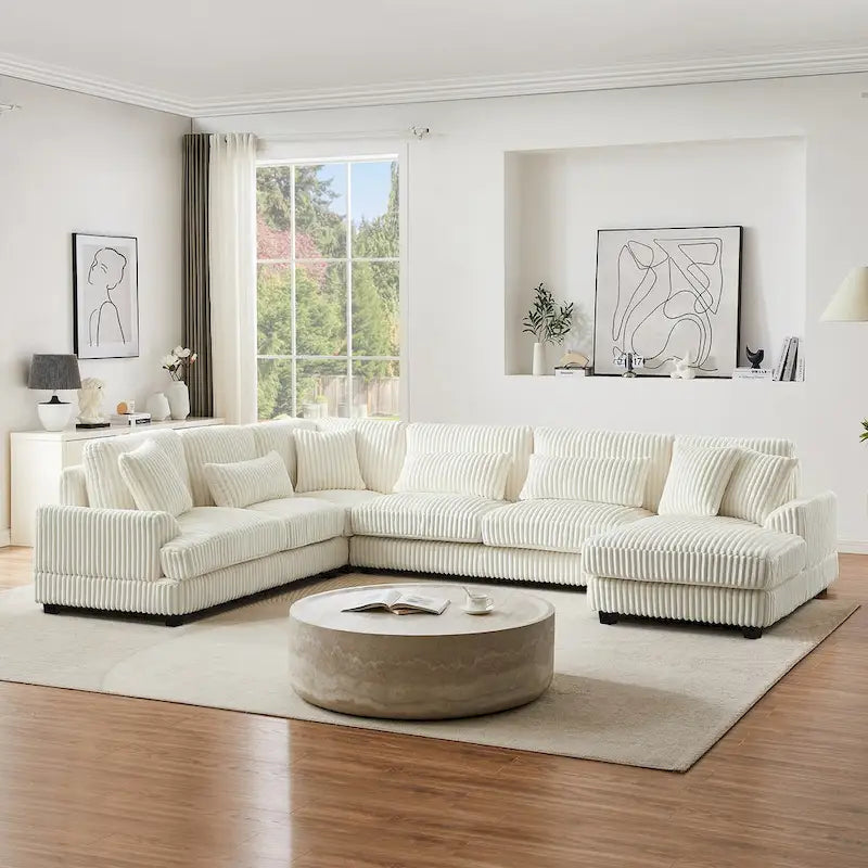Corduroy Sectional Sofa U-shaped Sofa Couch, Upholstered Deep Seat Sofa with Cushions and Pillows for Living Room