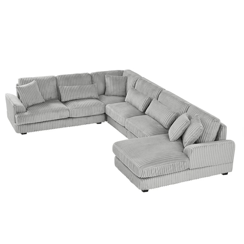Corduroy Sectional Sofa U-shaped Sofa Couch, Upholstered Deep Seat Sofa with Cushions and Pillows for Living Room