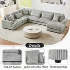 Corduroy Sectional Sofa U-shaped Sofa Couch, Upholstered Deep Seat Sofa with Cushions and Pillows for Living Room