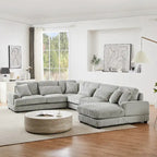 Corduroy Sectional Sofa U-shaped Sofa Couch, Upholstered Deep Seat Sofa with Cushions and Pillows for Living Room