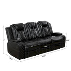 Modern 3-Piece Leather Recliner Sofa Set with LED, Wireless Charging