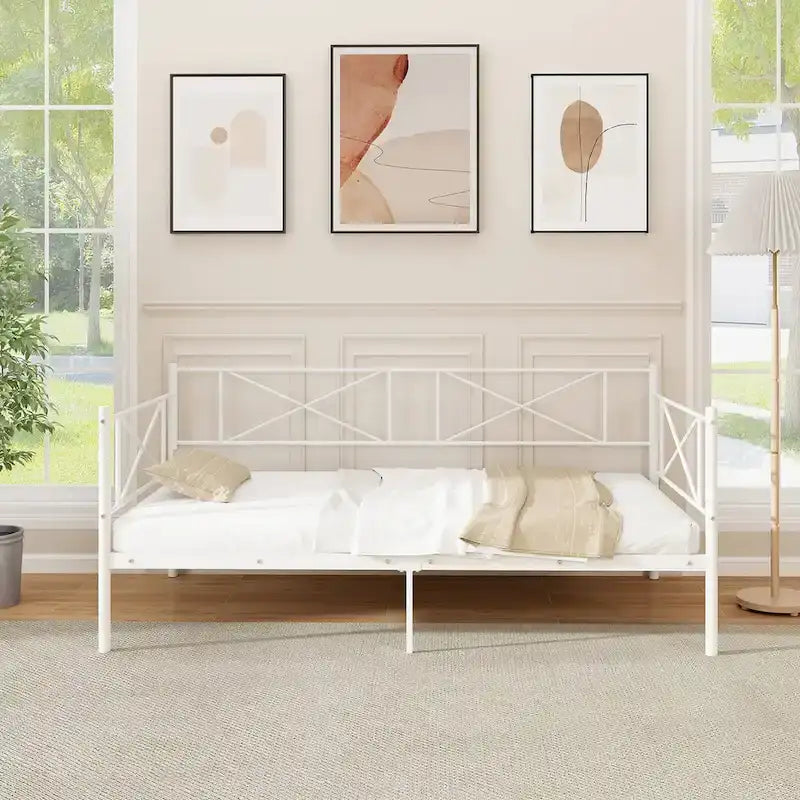 Gymax Twin Size Metal Daybed Modern Platform Bed w/ Heavy-duty Metal